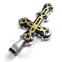 Titanium Gold Black Cross Pendant Necklace (Free Chain)