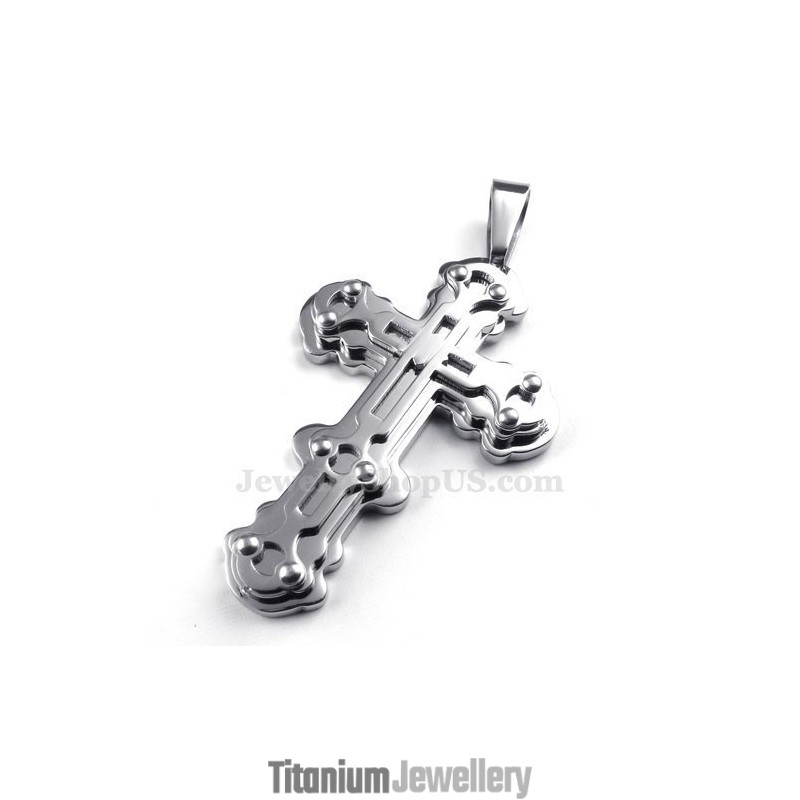 Mens Exquisite Silver Titanium Cross Pendant Necklace (Free Chain) Mens Exquisite Silver Titanium Cross Pendant Necklace (Free Chain)