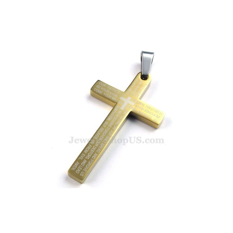 Scripture Titanium Gold Cross Pendant Necklace (Free Chain) Scripture Titanium Gold Cross Pendant Necklace (Free Chain)