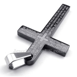 Scripture Titanium Black Cross Pendant Necklace (Free Chain)