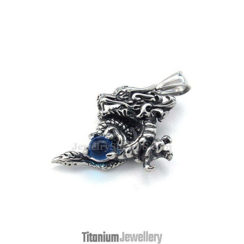 Exquisite Blue Zircon Titanium Dragon Pendant Necklace (Free Chain) Exquisite Blue Zircon Titanium Dragon Pendant Necklace (Free Chain)