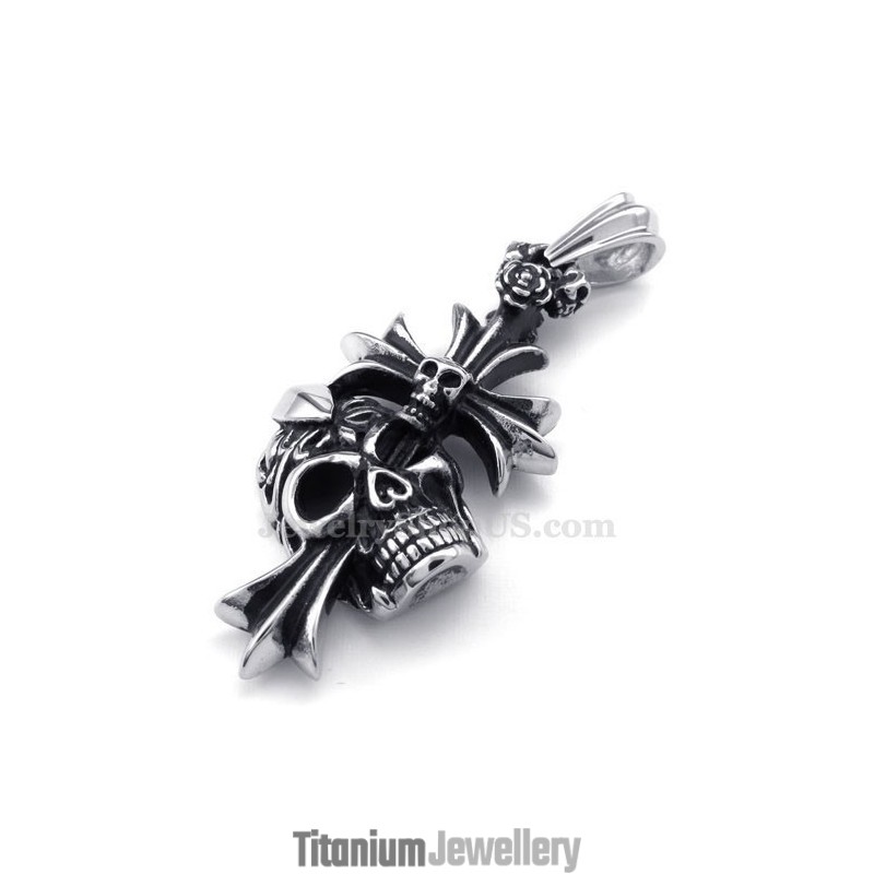 Titanium Skull Cross Pendant Necklace (Free Chain) Titanium Skull Cross Pendant Necklace (Free Chain)
