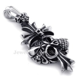 Titanium Skull Cross Pendant Necklace (Free Chain)