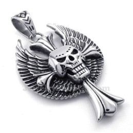 Titanium Wings Skull Cross Pendant Necklace (Free Chain)