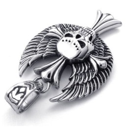 Titanium Wings Skull Cross Pendant Necklace (Free Chain)