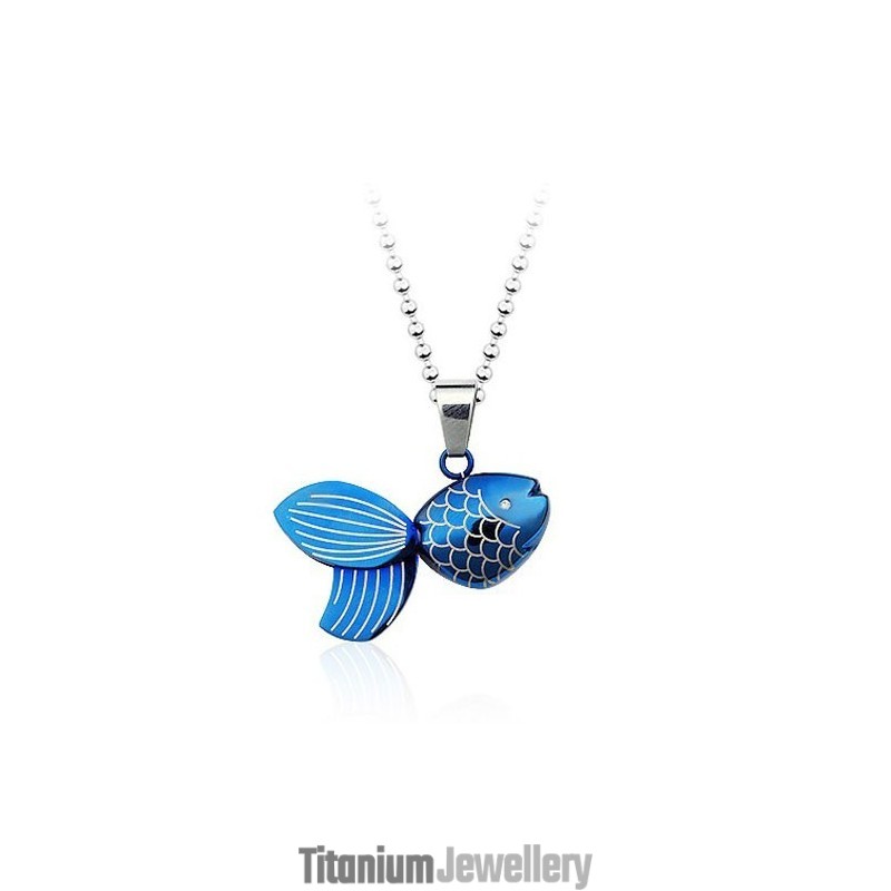 Blue Goldfish Titanium Pendant - Free Chain Blue Goldfish Titanium Pendant - Free Chain