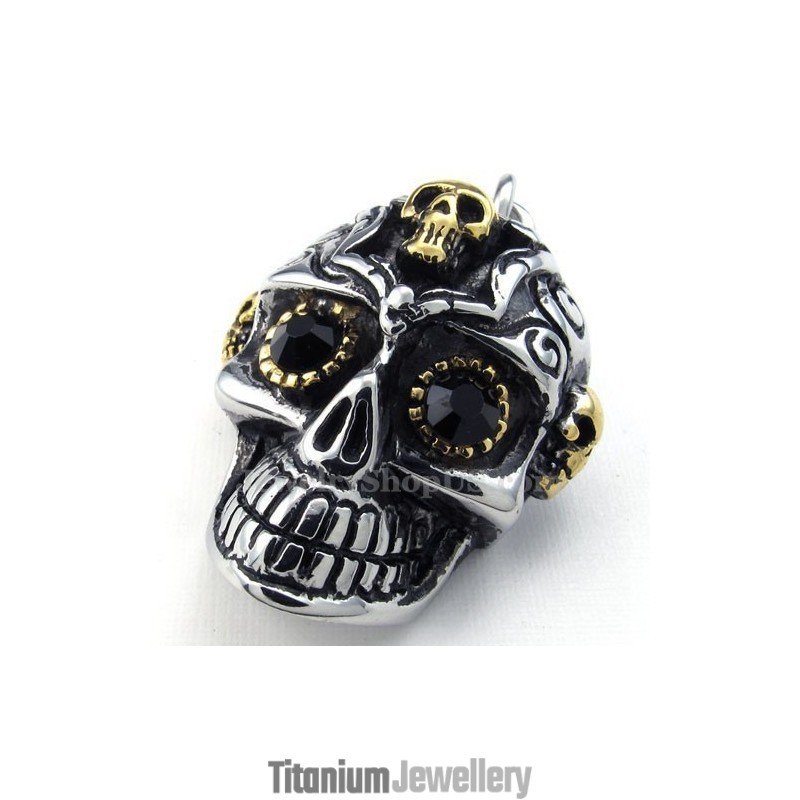 Black Eyes Titanium Skull Pendant Necklace (Free Chain) Black Eyes Titanium Skull Pendant Necklace (Free Chain)