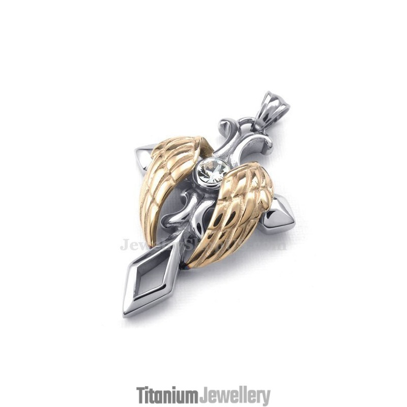 Rose Gold Angel Wings Titanium Cross Pendant Necklace (Free Chain) Rose Gold Angel Wings Titanium Cross Pendant Necklace (Free Chain)