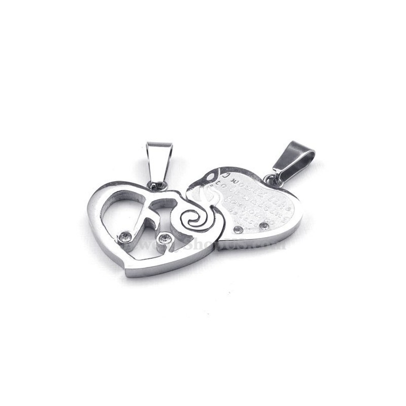 Silver Titanium Couples Hearts Pendant Necklace (Free Chain)(One Pair)