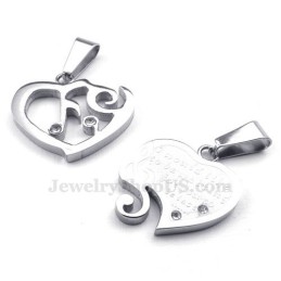 Silver Titanium Couples Hearts Pendant Necklace (Free Chain)(One Pair)