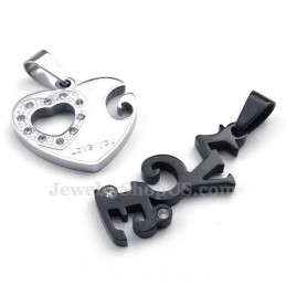 Fashion Titanium Couples Hearts Pendant Necklace (Free Chain)(One Pair)