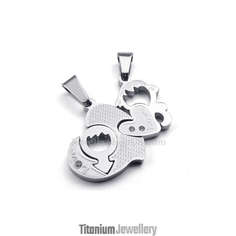 Titanium Couples Two Hearts Pendant Necklace (Free Chain)(One Pair) Titanium Couples Two Hearts Pendant Necklace (Free Chain)(One Pair)