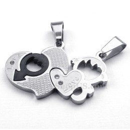 Titanium Couples Two Hearts Pendant Necklace (Free Chain)(One Pair)
