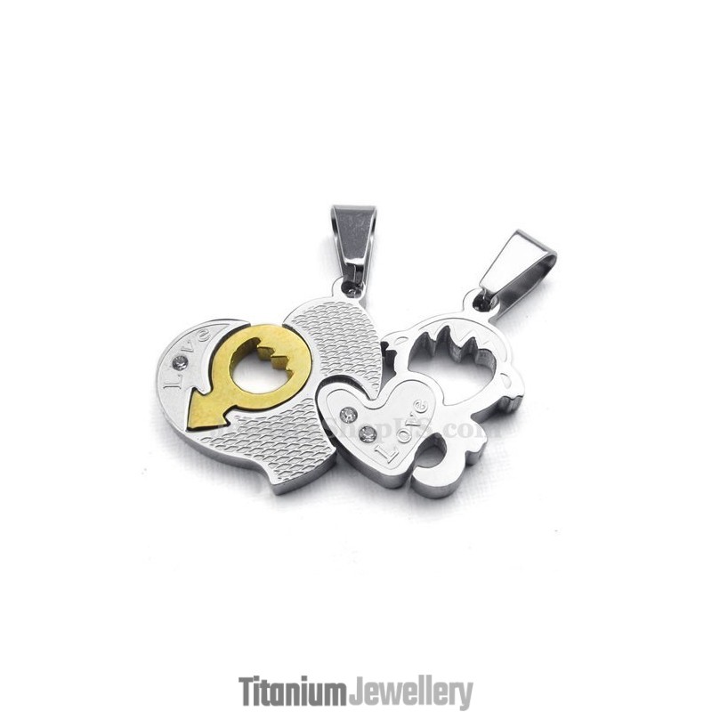 Titanium Couples Two Hearts Pendant Necklace (Free Chain)(One Pair) Titanium Couples Two Hearts Pendant Necklace (Free Chain)(One Pair)