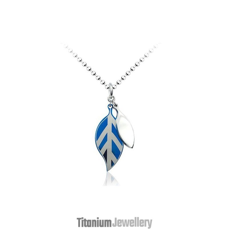 Fashion Blue Leaf Titanium Pendant - Free Chain