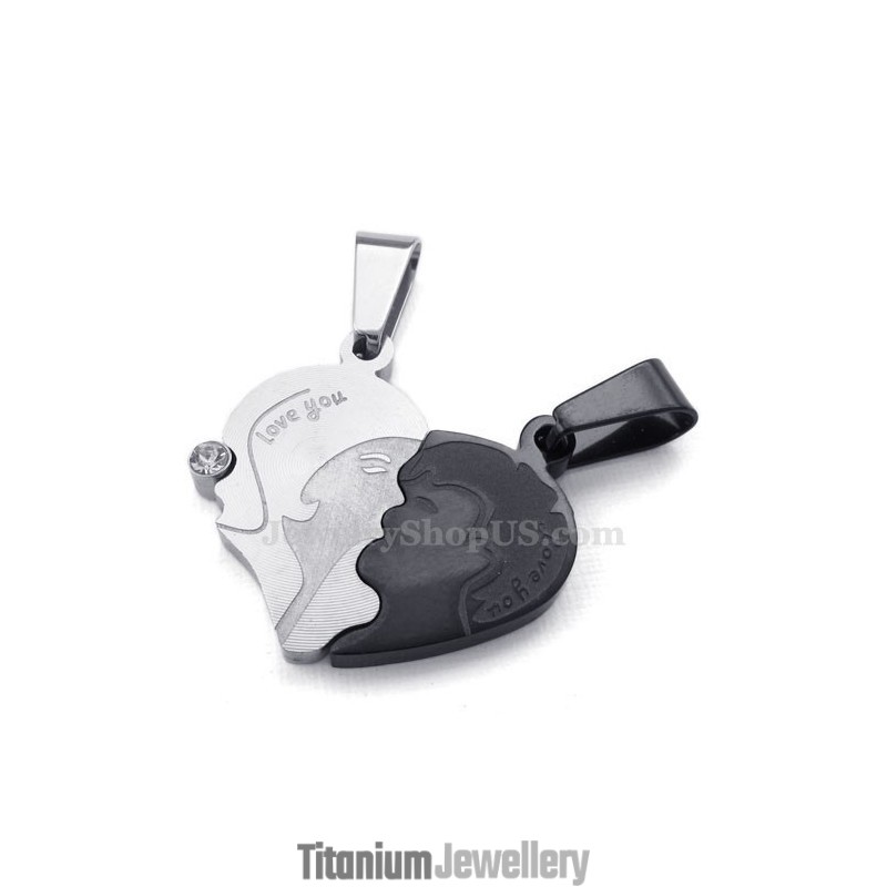 Titanium Couples Broken Hearts Pendant Necklace (Free Chain)(One Pair)