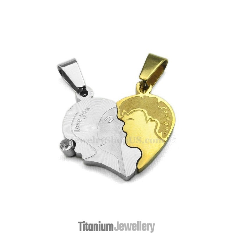 Titanium Couples Split Hearts Pendant Necklace (Free Chain)(One Pair)