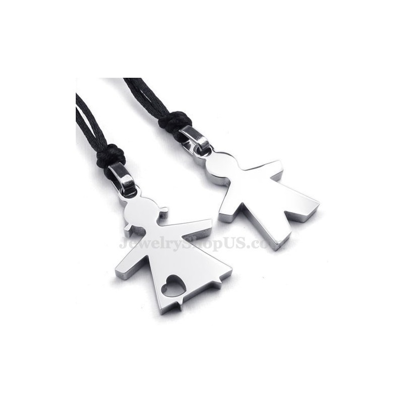 His & Hers Silver Titanium Pendant Necklace (Free Chain)(One Pair) His & Hers Silver Titanium Pendant Necklace (Free Chain)(One Pair)