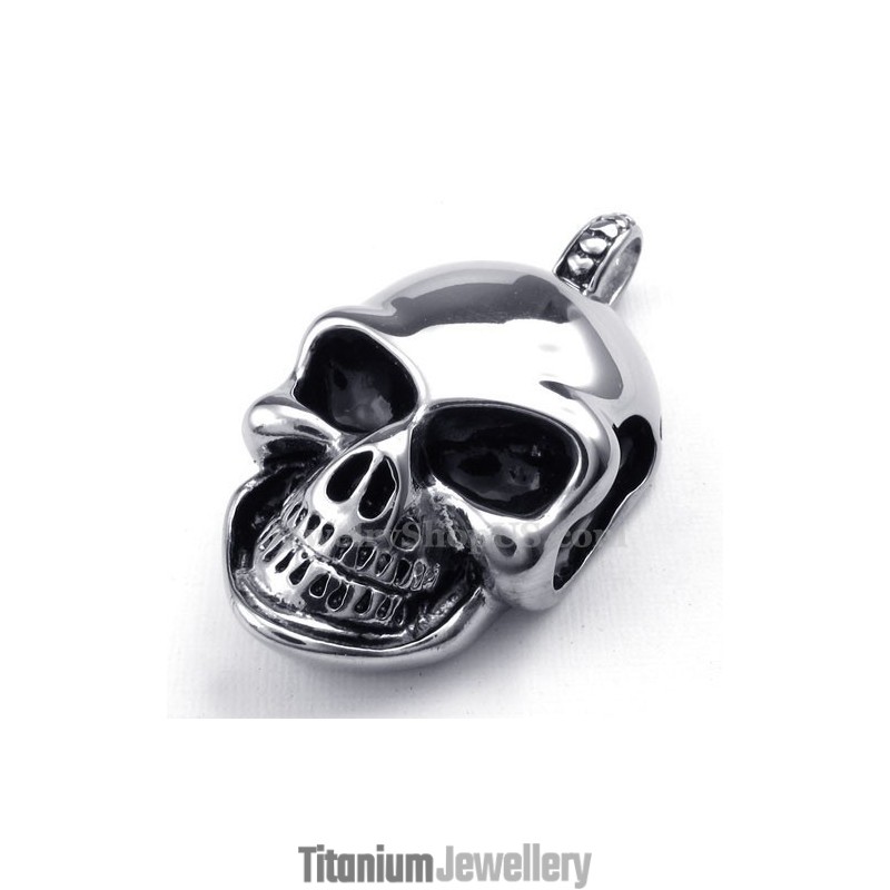 Silver Titanium Skull Pendant Necklace (Free Chain) Silver Titanium Skull Pendant Necklace (Free Chain)