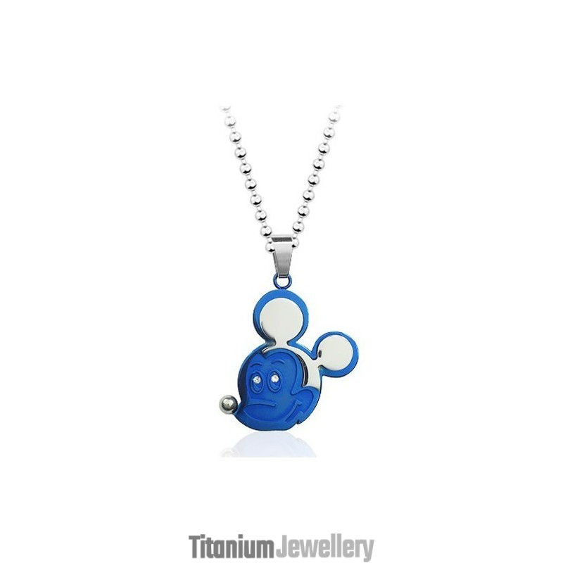 Blue Mickey Mouse Titanium Pendant - Free Chain Blue Mickey Mouse Titanium Pendant - Free Chain