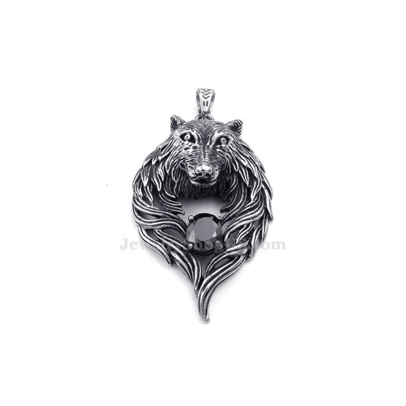 Black Zircon Titanium Wolf Pendant Necklace (Free Chain) Black Zircon Titanium Wolf Pendant Necklace (Free Chain)