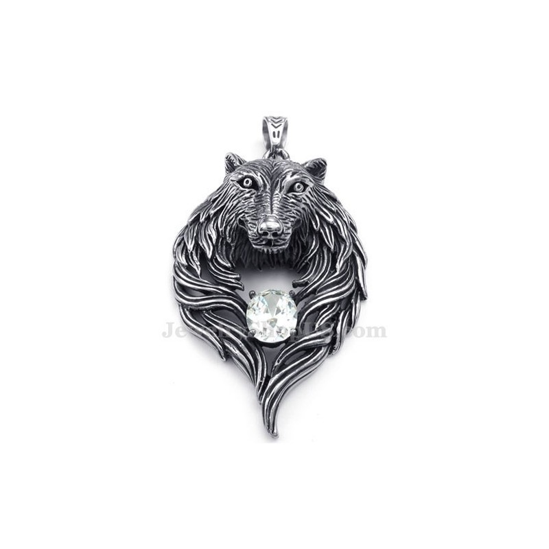 White Zircon Titanium Wolf Pendant Necklace (Free Chain) White Zircon Titanium Wolf Pendant Necklace (Free Chain)