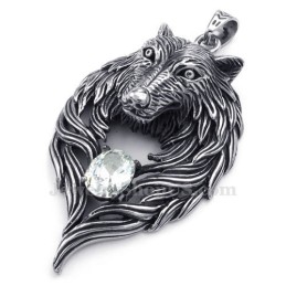 White Zircon Titanium Wolf Pendant Necklace (Free Chain)