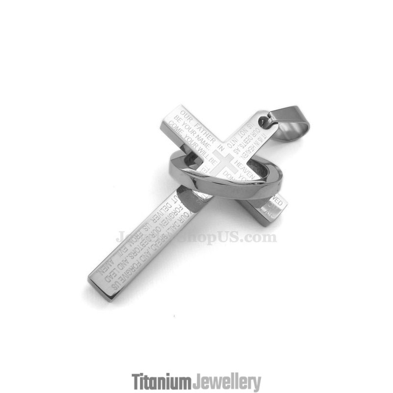 Scripture Titanium Cross Pendant Necklace (Free Chain)