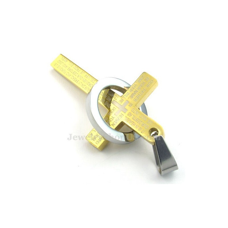 Scripture Titanium Gold Cross Pendant Necklace (Free Chain)