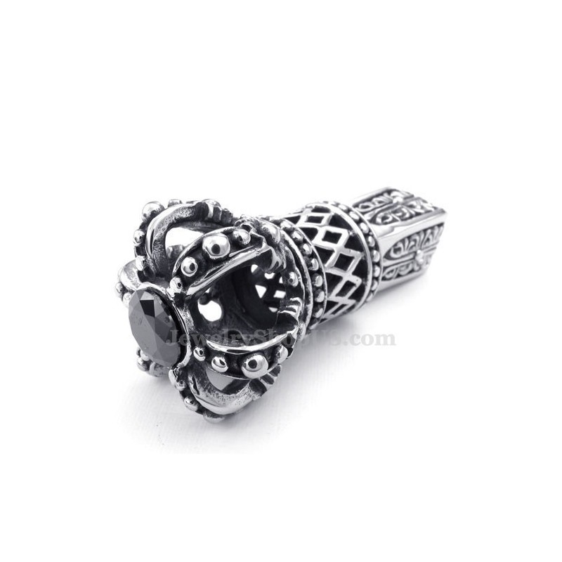 Black Zircon Titanium Imperial Crown Pendant Necklace (Free Chain)