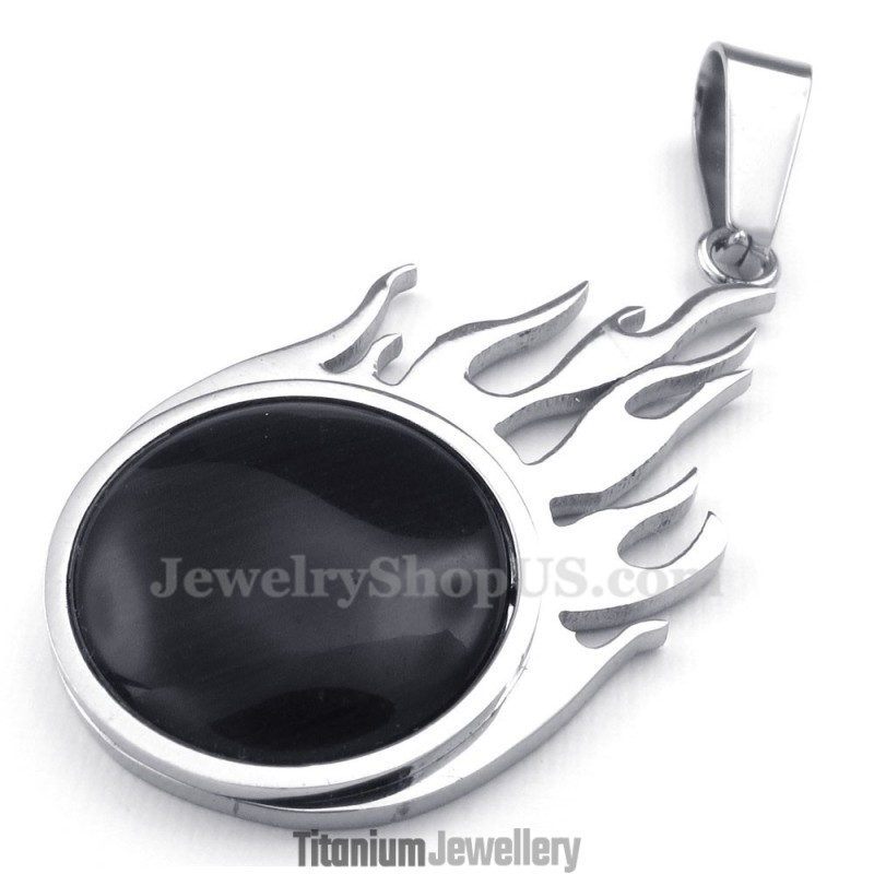 Titanium Silver Fireball Pendant Necklace (Free Chain)