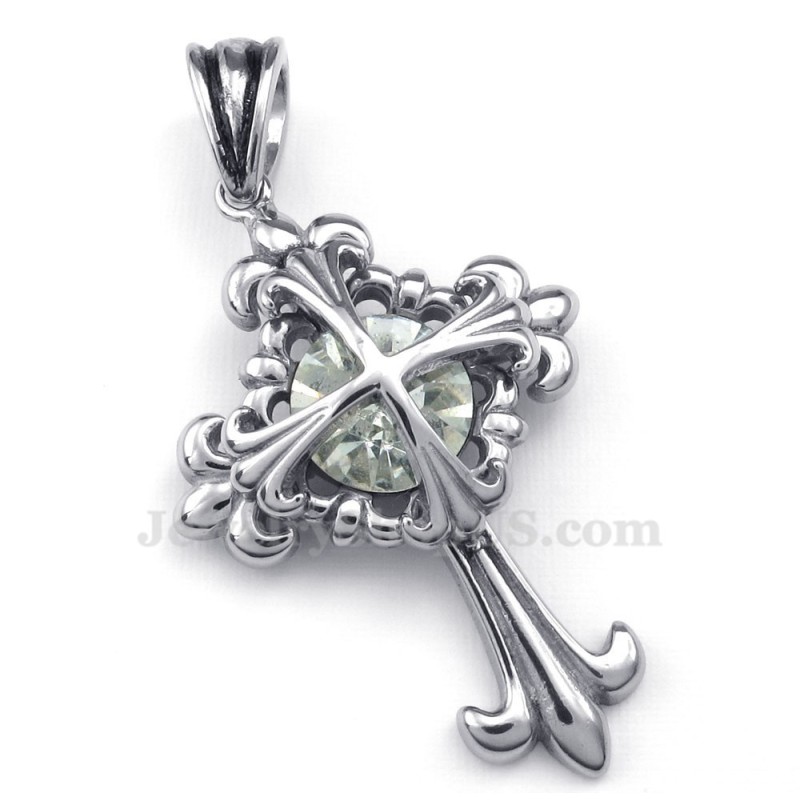 White Zircon Titanium Flower Cross Pendant Necklace (Free Chain) White Zircon Titanium Flower Cross Pendant Necklace (Free Chain)