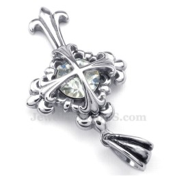 White Zircon Titanium Flower Cross Pendant Necklace (Free Chain)