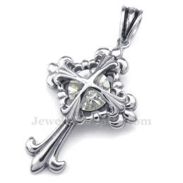 White Zircon Titanium Flower Cross Pendant Necklace (Free Chain)