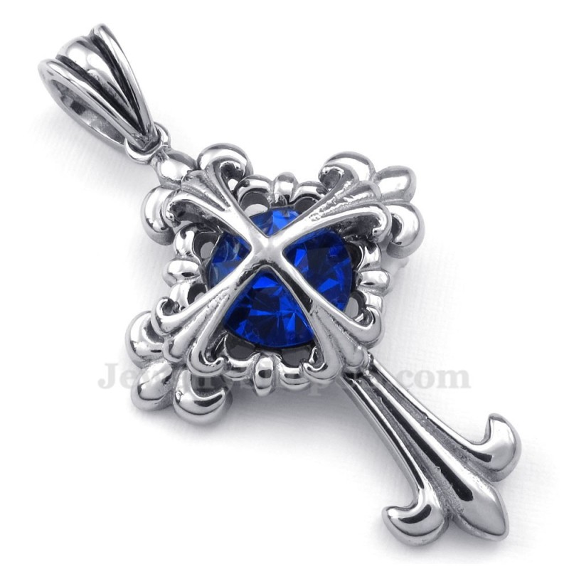 Blue Zircon Titanium Flower Cross Pendant Necklace (Free Chain) Blue Zircon Titanium Flower Cross Pendant Necklace (Free Chain)