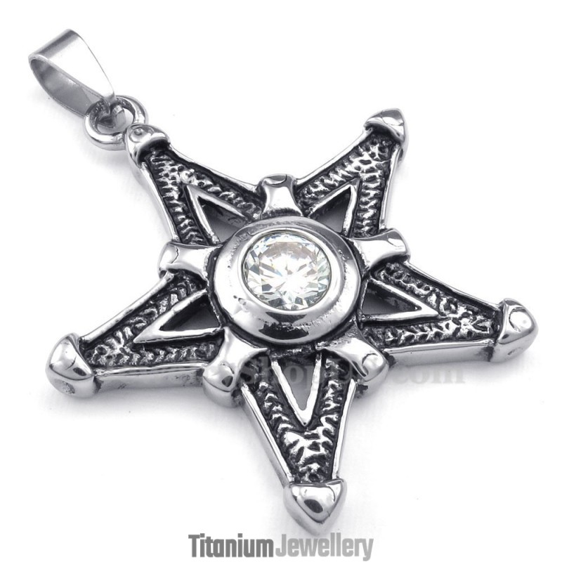 White Zircon Titanium Lucky Star Pendant Necklace (Free Chain) White Zircon Titanium Lucky Star Pendant Necklace (Free Chain)