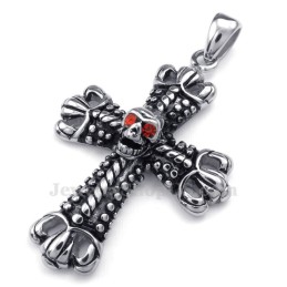 Titanium Cross Pendant Necklace Adorned With Skull (Free Chain)