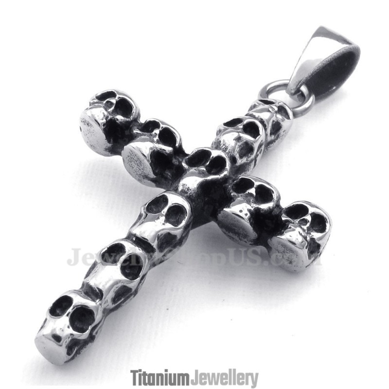 Titanium Skull Cross Pendant Necklace (Free Chain)