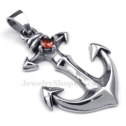 Red Zircon Titanium Anchors Pendant Necklace (Free Chain)
