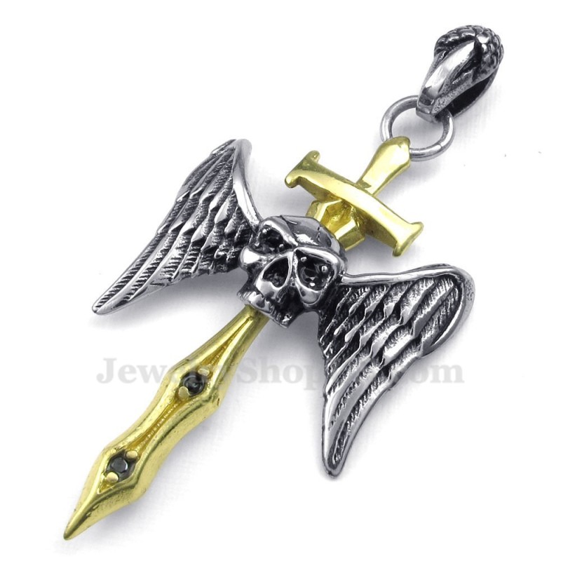 Gold Sword Titanium Skull Cross Pendant Necklace (Free Chain) Gold Sword Titanium Skull Cross Pendant Necklace (Free Chain)