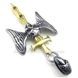 Gold Sword Titanium Skull Cross Pendant Necklace (Free Chain)