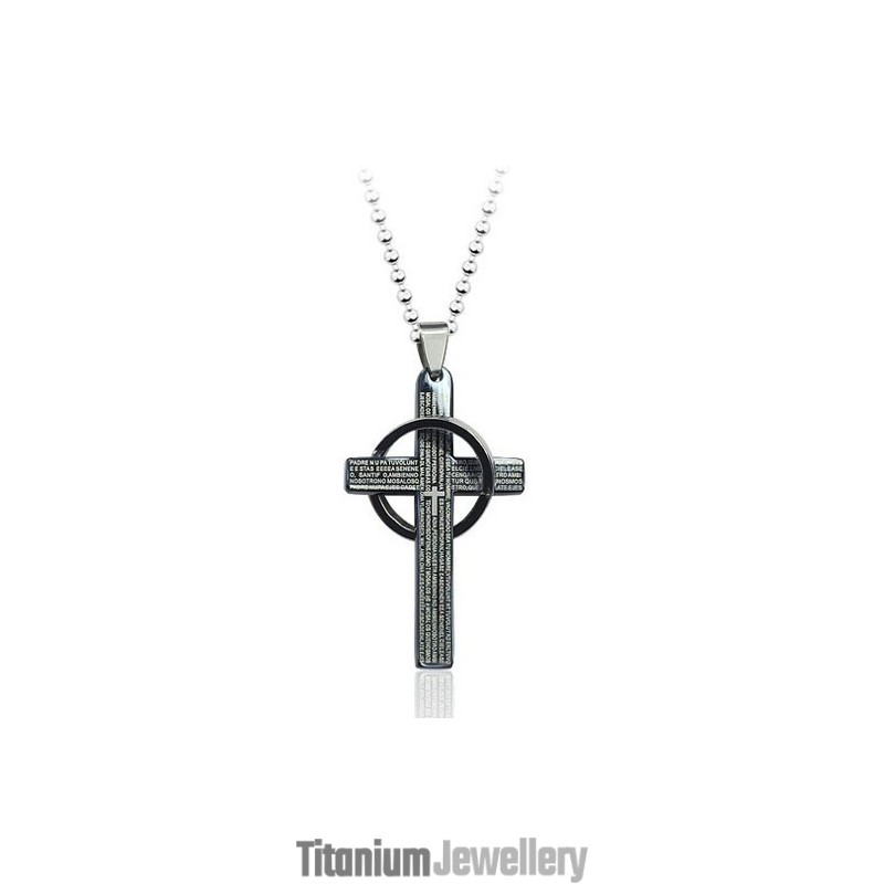 Mens Bible Cross Black Titanium Pendant - Free Chain Mens Bible Cross Black Titanium Pendant - Free Chain