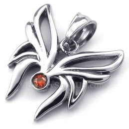 Red Zircon Titanium Butterfly Pendant Necklace (Free Chain)