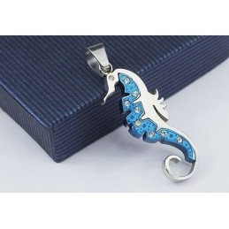New Style Blue Hippocampus Kaup Titanium Pendant With Diamonds - Free Chain