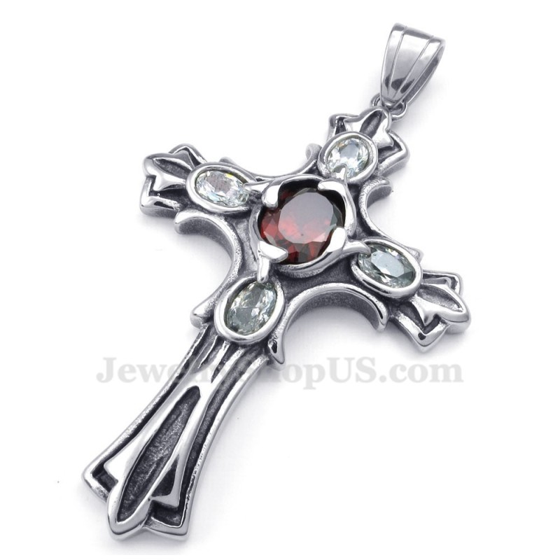 Red Zircon Titanium Cross Pendant Necklace (Free Chain) Red Zircon Titanium Cross Pendant Necklace (Free Chain)