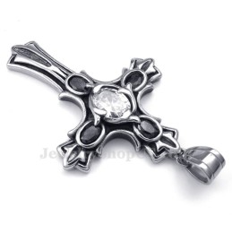 White Zircon Titanium Cross Pendant Necklace (Free Chain)