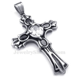 White Zircon Titanium Cross Pendant Necklace (Free Chain)