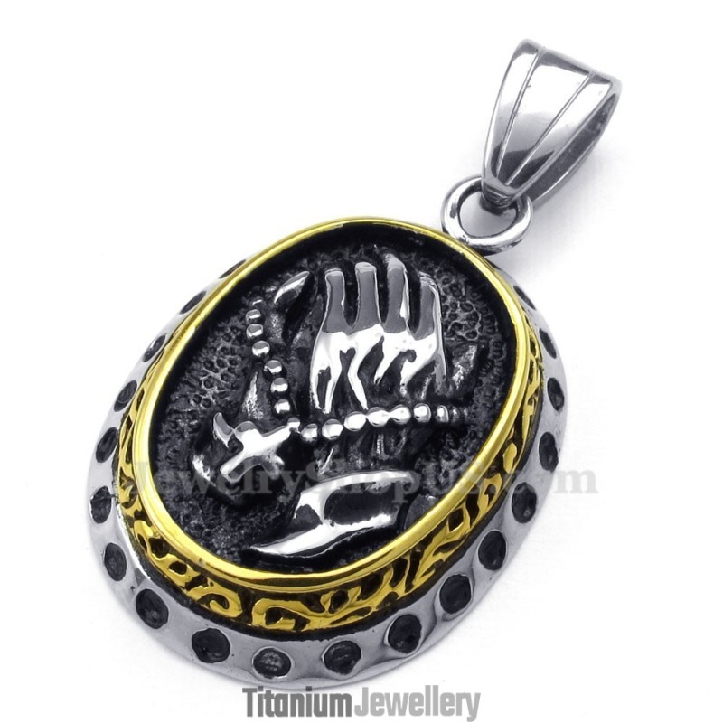 Titanium Shaking Hands Pendant Necklace (Free Chain)