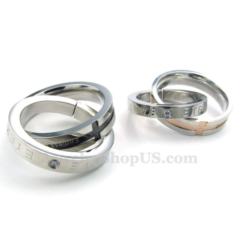 Titanium Couples Interlocking Rings Pendant Necklace Love Gift (Free Chain)(One Pair) Titanium Couples Interlocking Rings Pendant Necklace Love Gift (Free Chain)(One Pair)