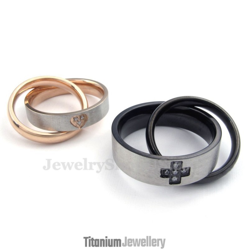 Titanium Couples Interlocking Rings Pendant Necklace (Free Chain)(One Pair)